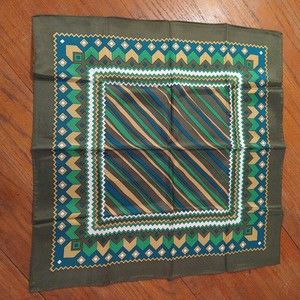 Green Geometric Square Scarf Made In Japan Hand Wash Approx 23" x 23"